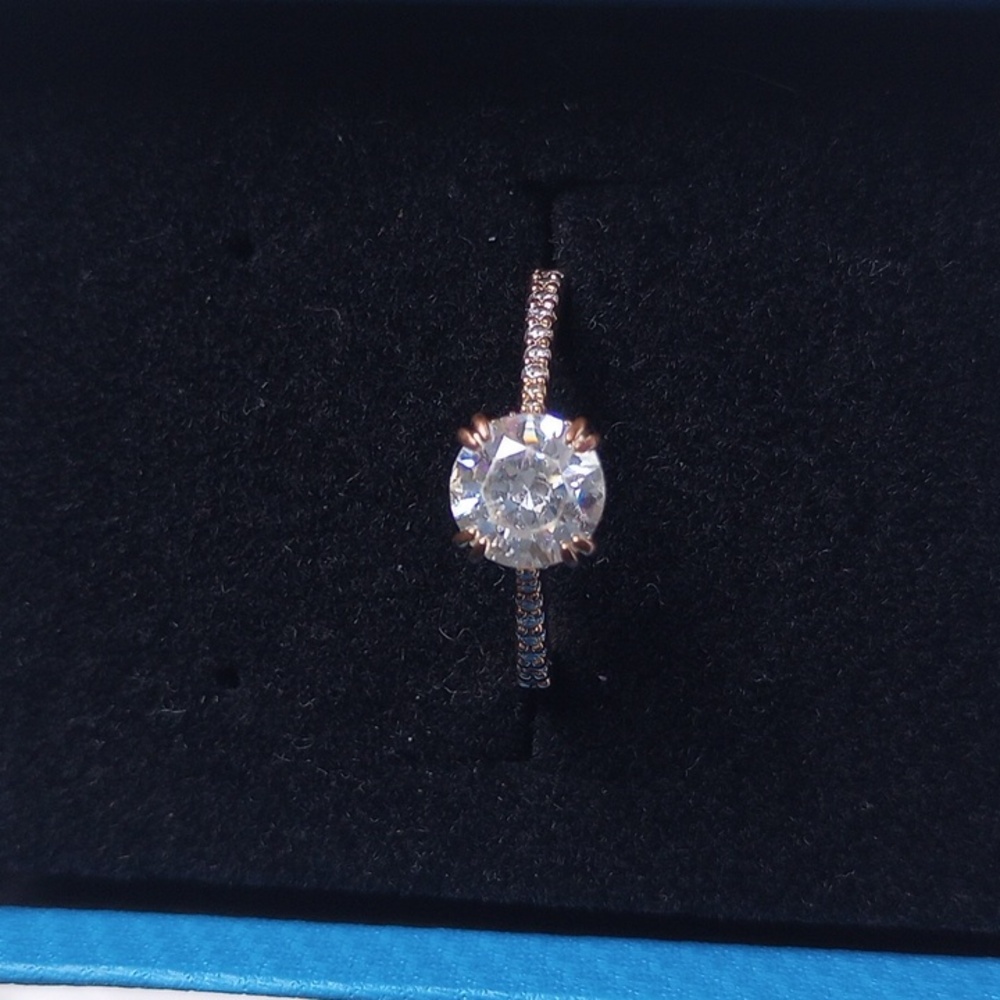 Swarovski Constella Plated Rose Gold Solitaire Zirconia Channel Set 6 3/4 Ring